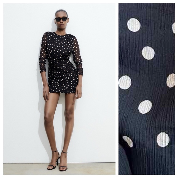 🌹NWT. Zara Black Polka Dots Mini Dress. Size S. - Picture 1 of 12